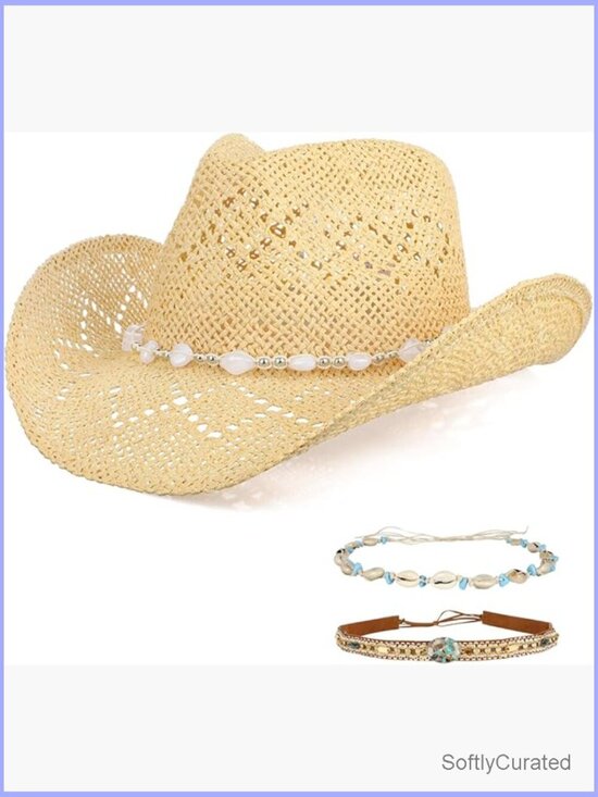 Straw Cowboy Hat with 3 Bands - Unisex Western Sun Hat main image 7
